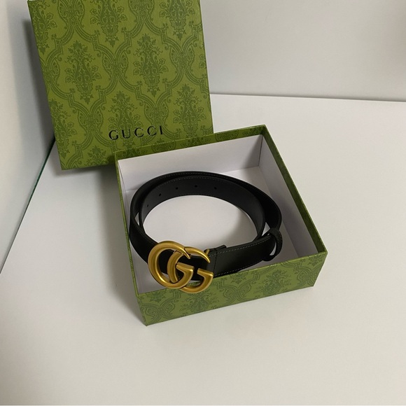 Gucci Black Belt with Gold GG Buckle - Picture 1 of 10